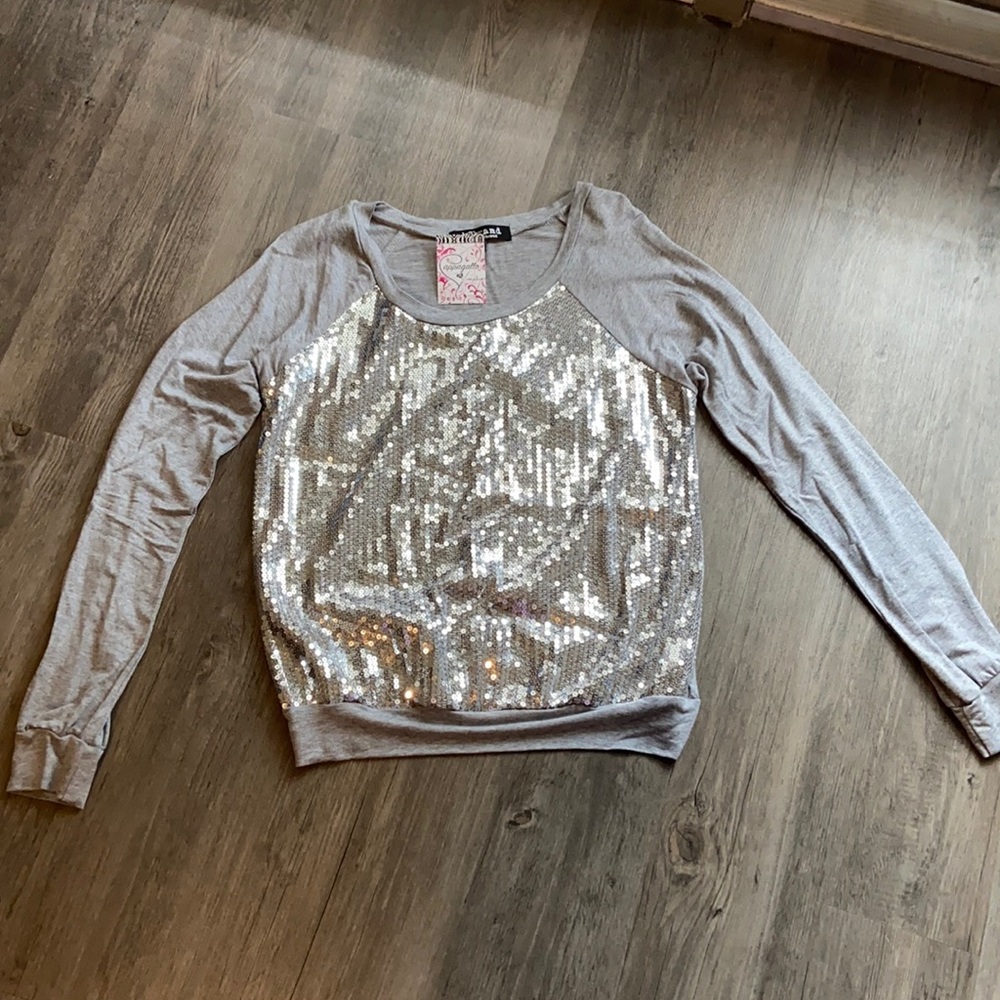 NWT- Gray sweater with silver sequin